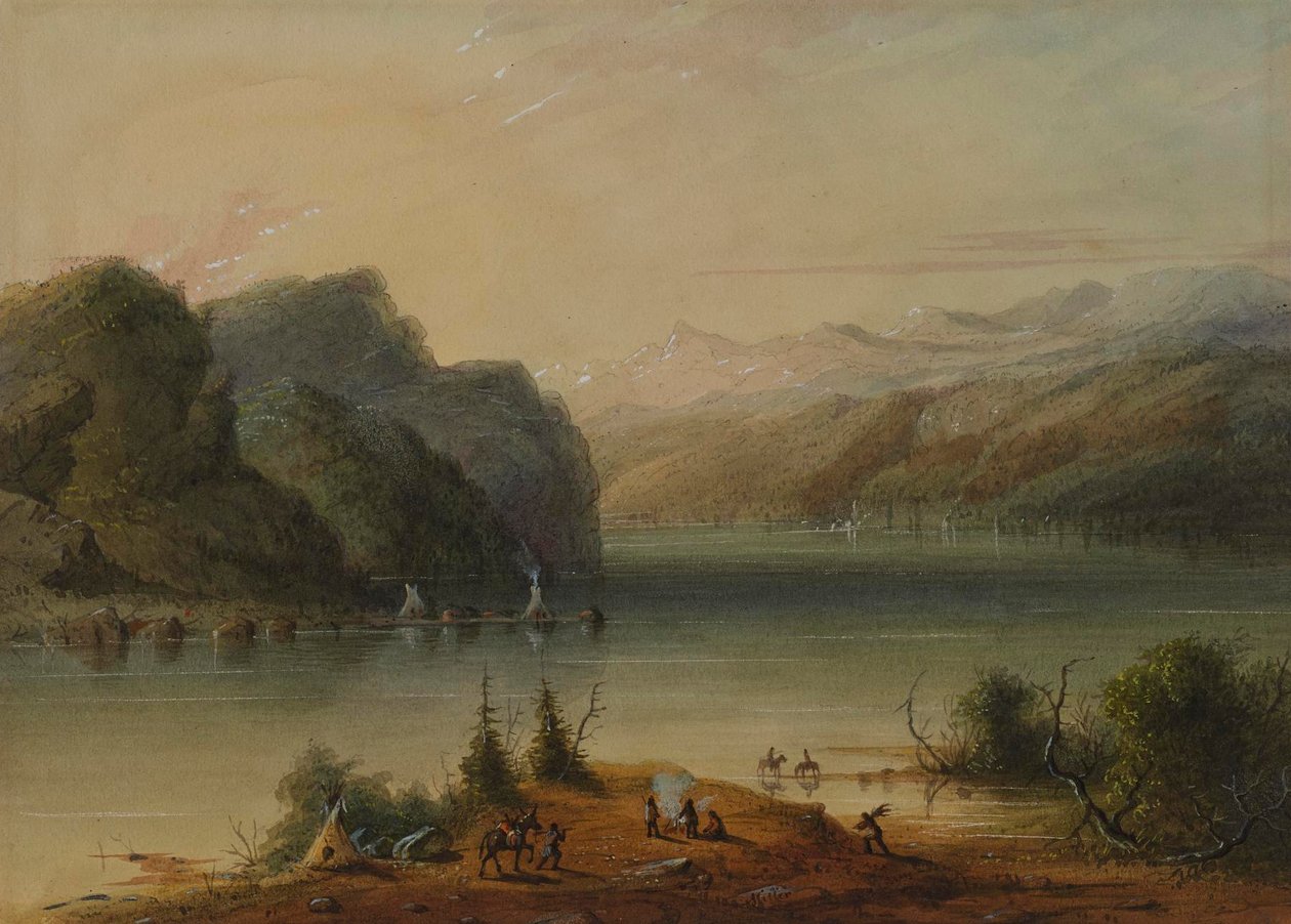 Widok nad jeziorem – Góry Wind River autorstwa Alfred Jacob Miller