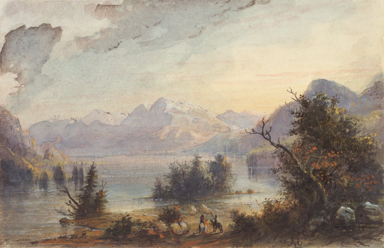 Scena nad jeziorem, Góry Skaliste, ok. 1837 (akwarela na papierze) autorstwa Alfred Jacob Miller