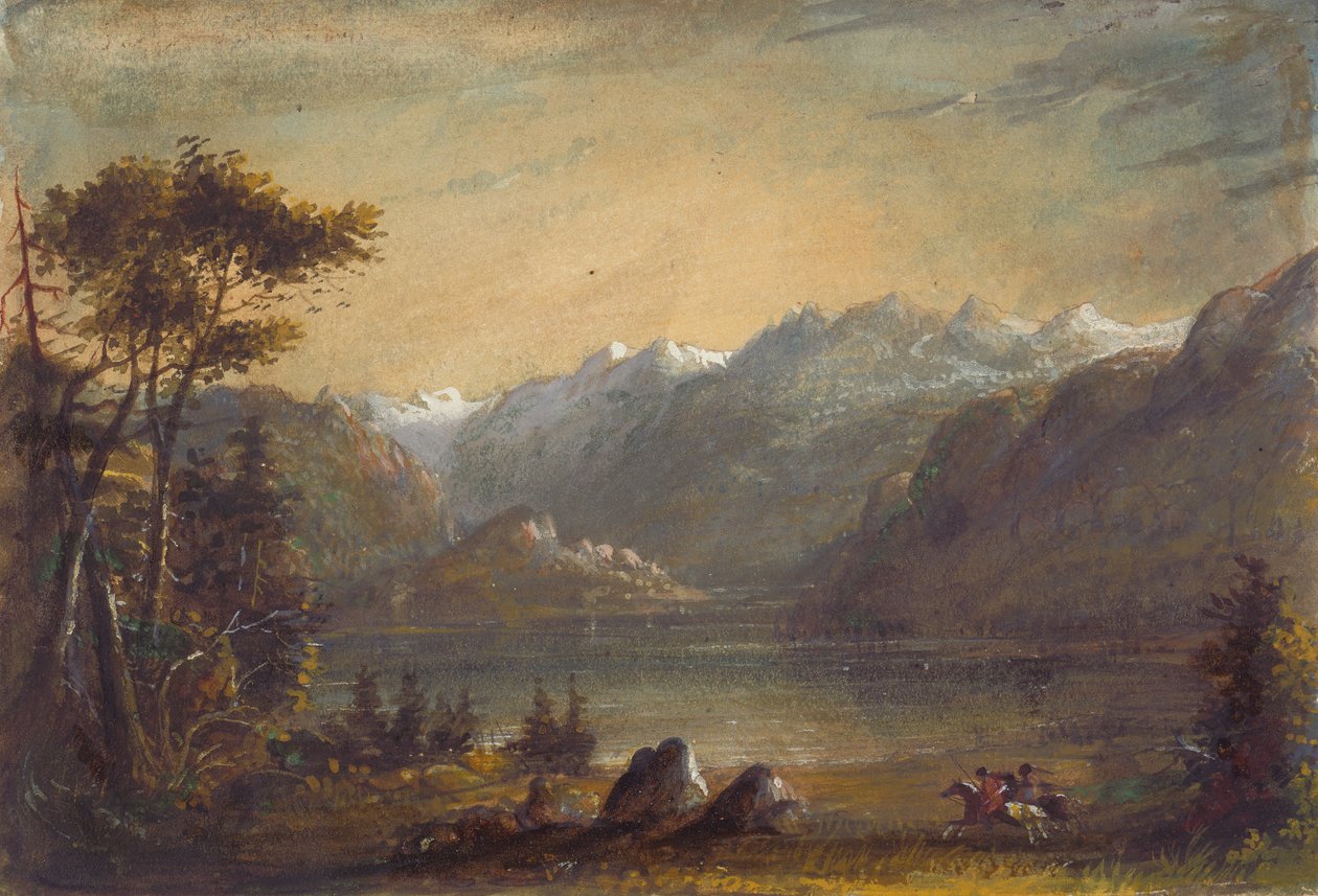 Lake Scene, Wind River Mountains, c.1837 (akwarela i gwasz na papierze) autorstwa Alfred Jacob Miller