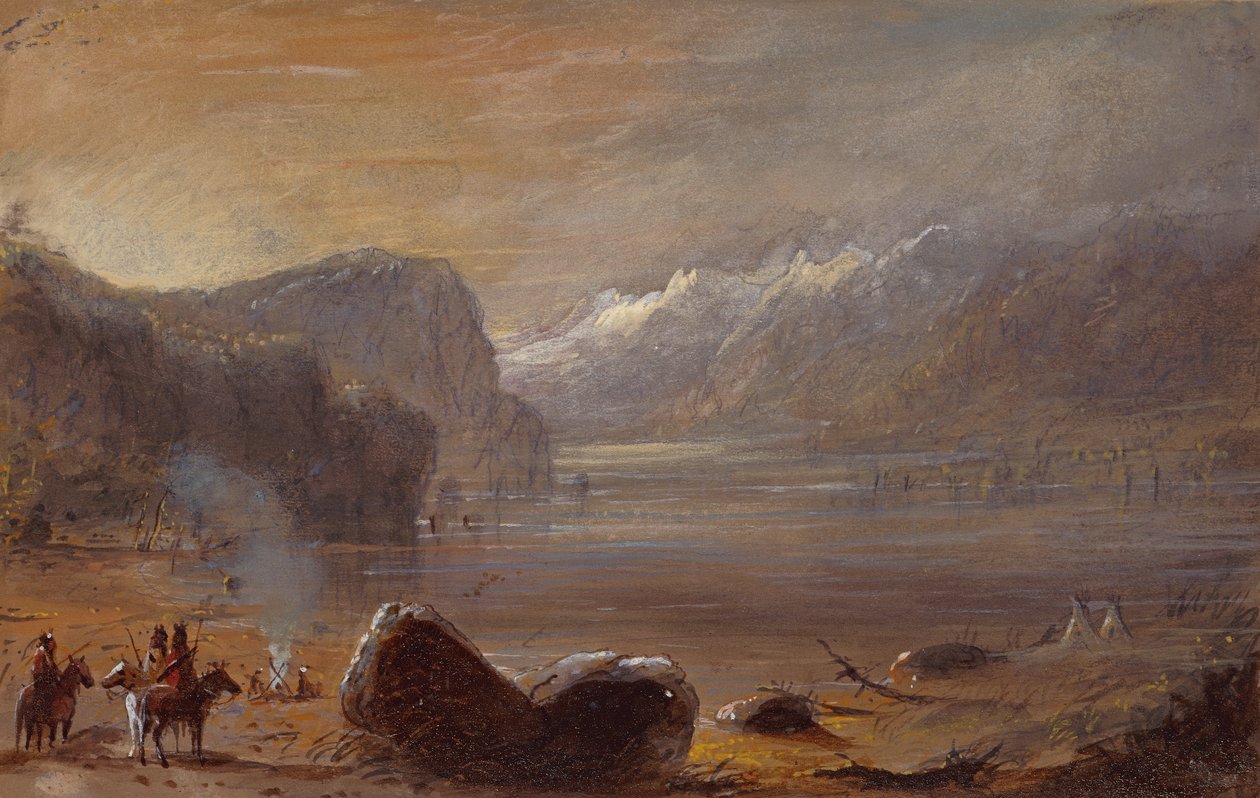 Lake, Wind River Range, ok. 1837 (ołówek, akwarela i gwasz na papierze) autorstwa Alfred Jacob Miller