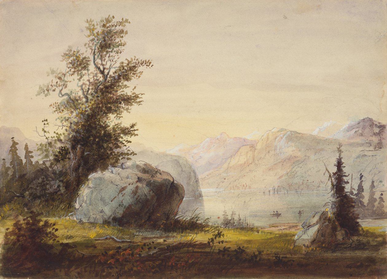 Lake, Wind River, ok. 1837 (ołówek, akwarela i gwasz na papierze) autorstwa Alfred Jacob Miller