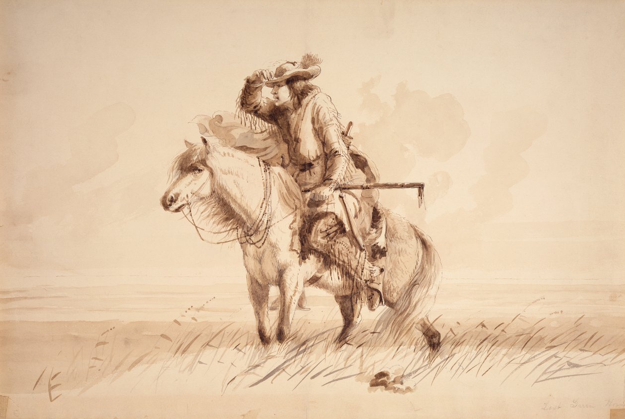 Zagubiony Zielony Róg, ok. 1850 (ołówek, długopis i atrament, pranie na płótnie) autorstwa Alfred Jacob Miller