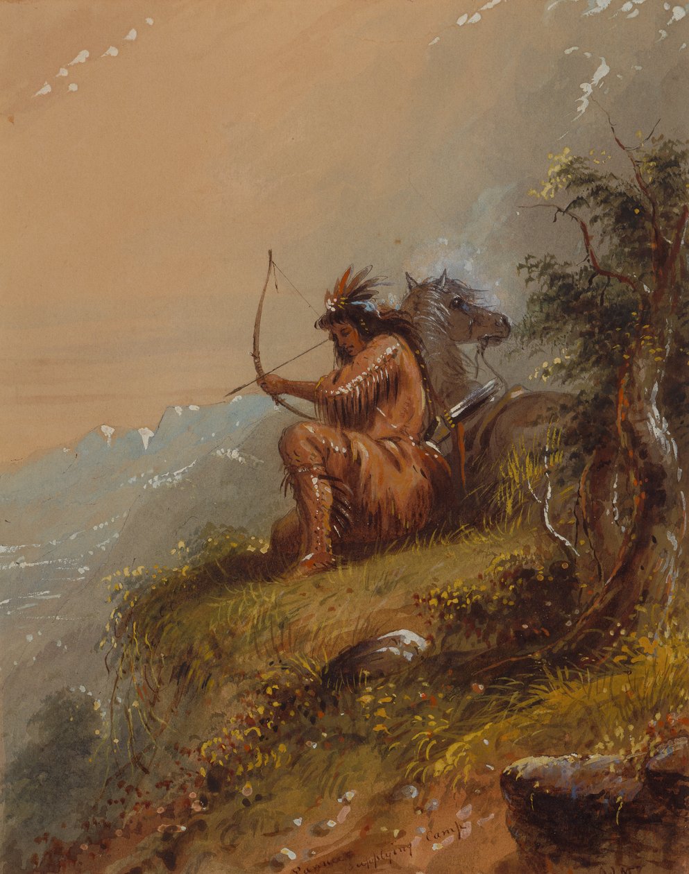 Pawnee Supply Obóz, ok.1837 (akwarela na papierze) autorstwa Alfred Jacob Miller