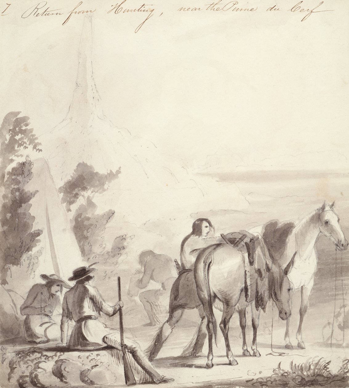Powrót z polowania, ok. 1837 (olej na tekturze) autorstwa Alfred Jacob Miller