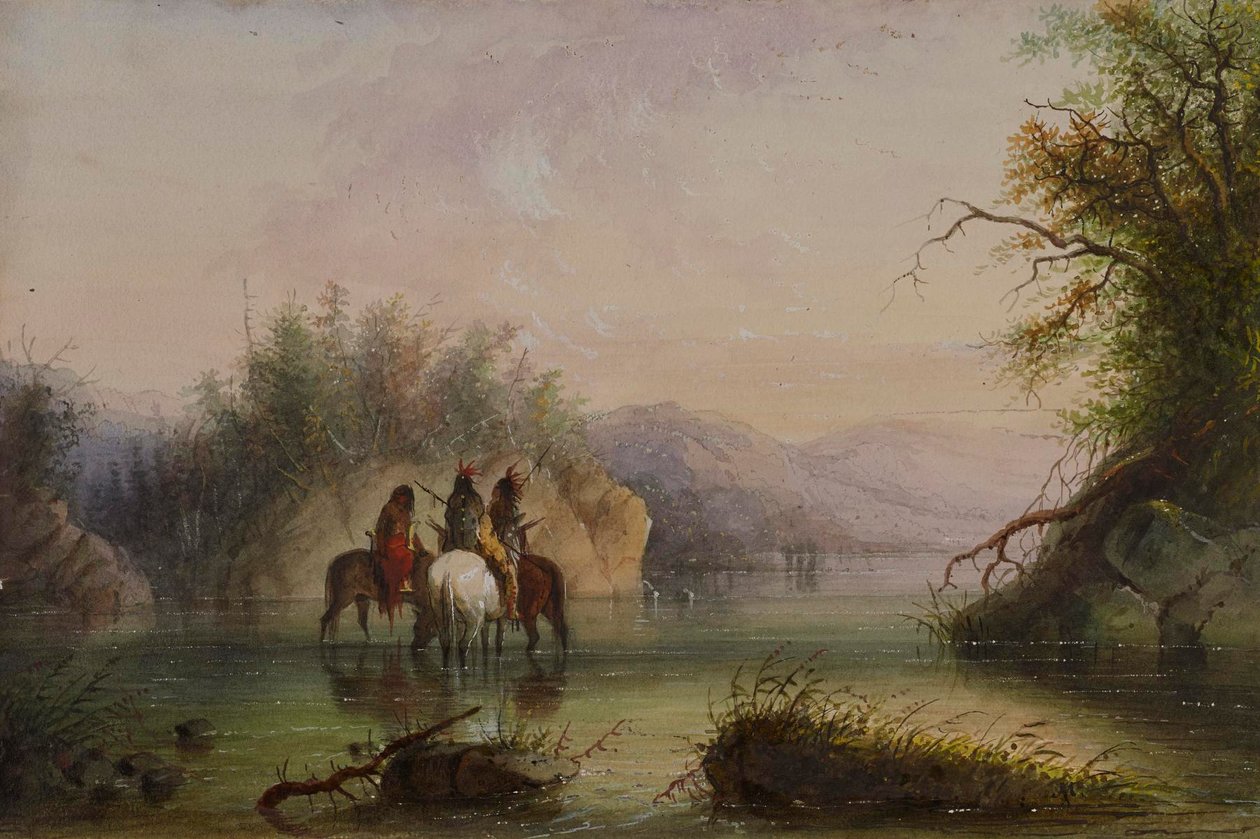 Scena nad rzeką – pojenie koni autorstwa Alfred Jacob Miller