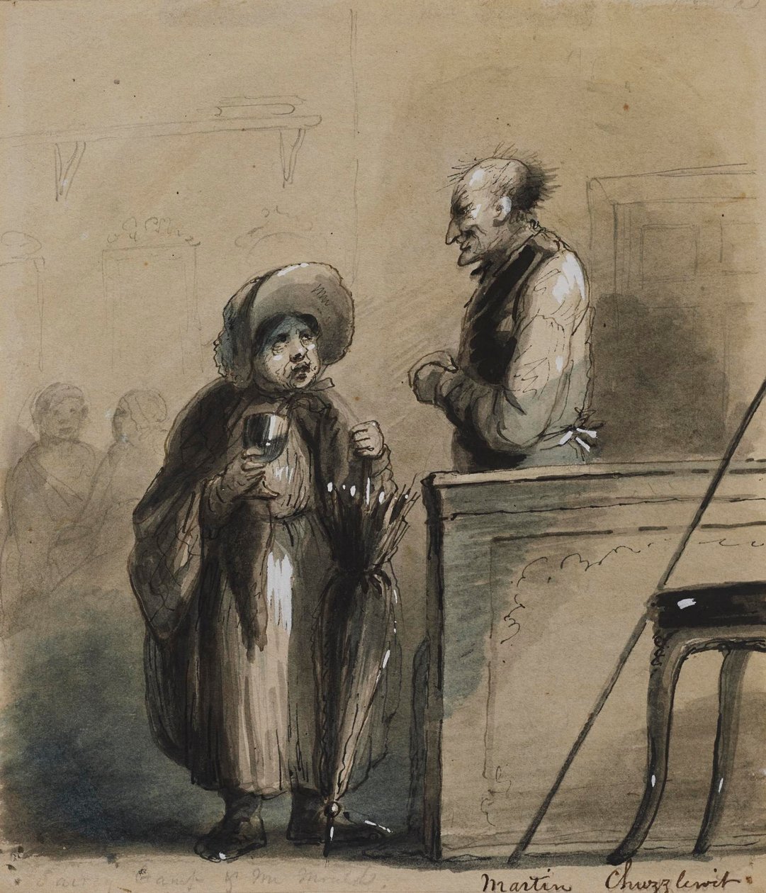 Sairey Gamp i pan Mould autorstwa Alfred Jacob Miller