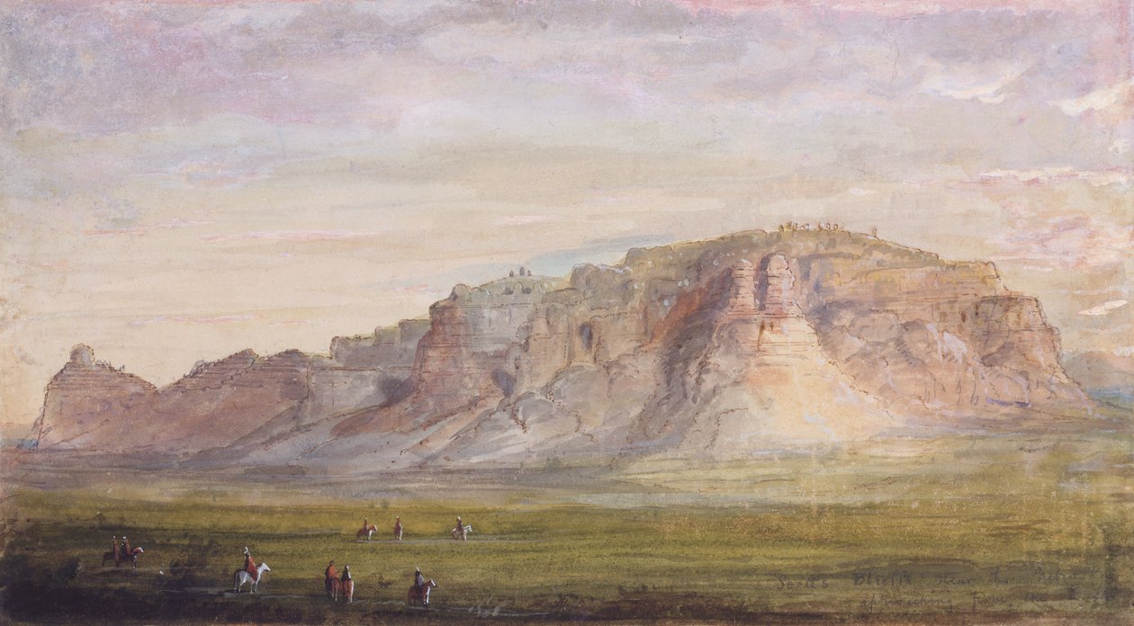Scotts Bluff niedaleko Nebraski (Platte), ok.1837 (akwarela na papierze) autorstwa Alfred Jacob Miller