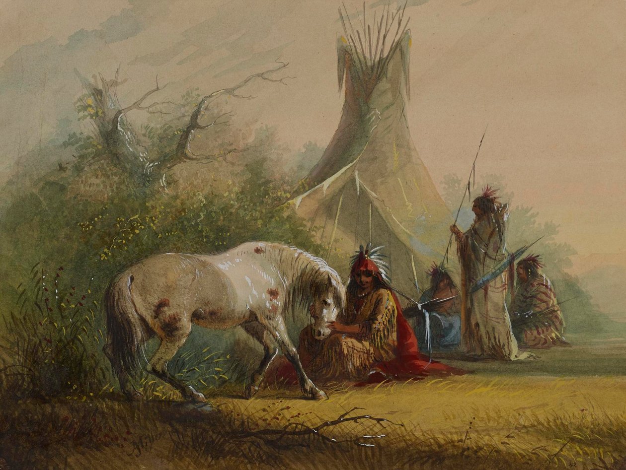 Indianin Szoszon i jego ulubiony koń autorstwa Alfred Jacob Miller
