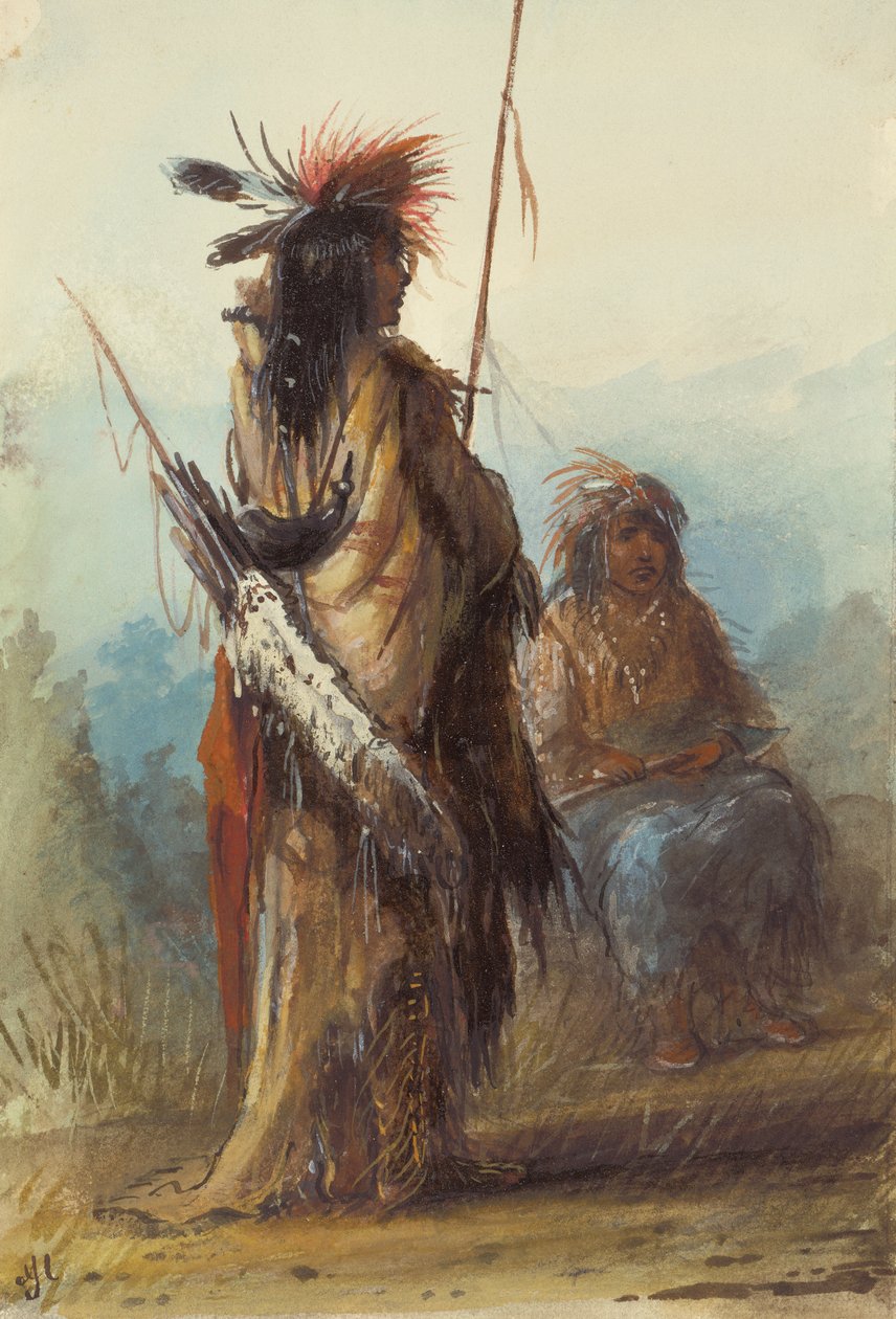 Shoszones, Green River, ok. 1837 (ołówek, długopis i atrament oraz pranie na papierze) autorstwa Alfred Jacob Miller