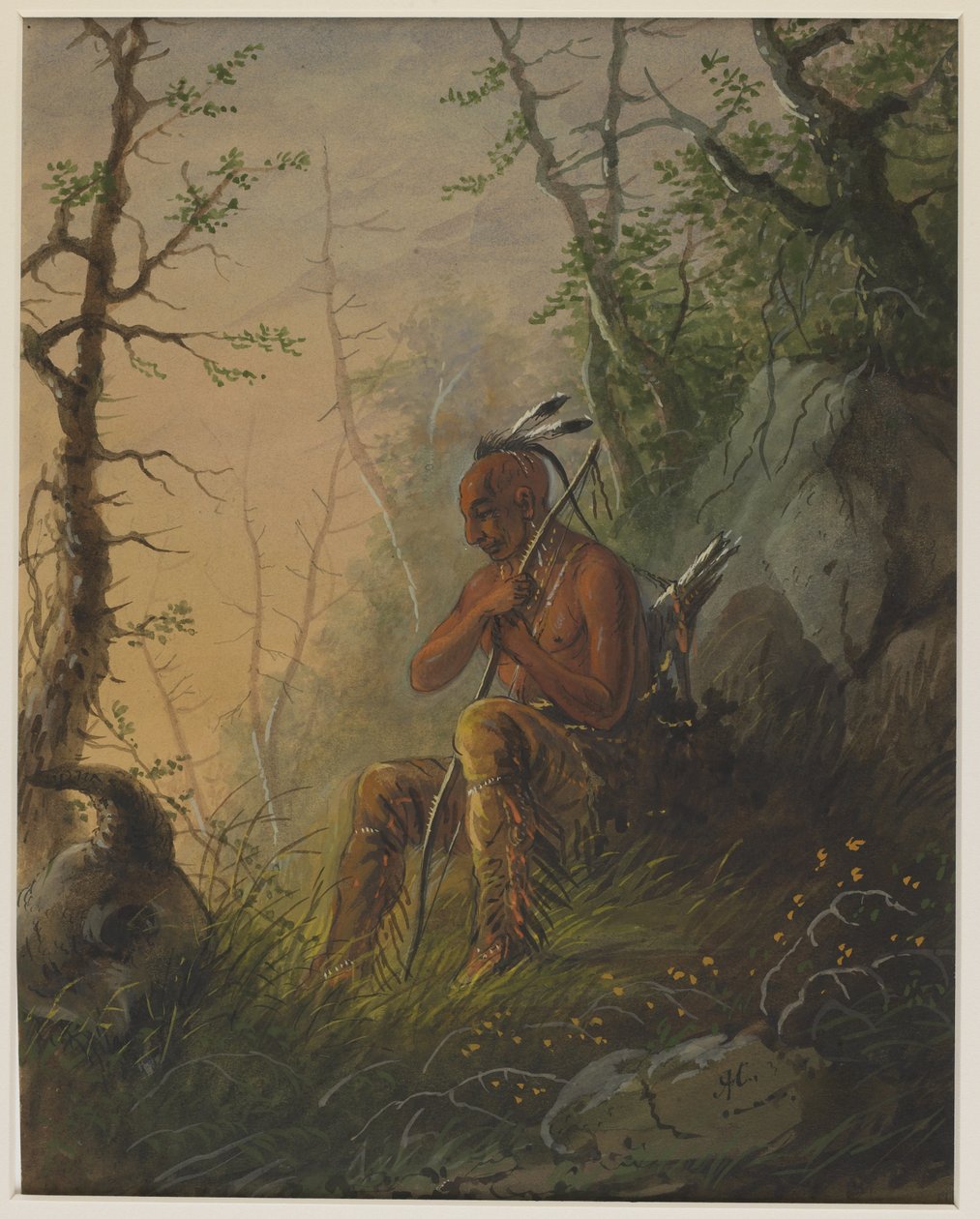 Indianin z plemienia Siuksów przy grobie autorstwa Alfred Jacob Miller
