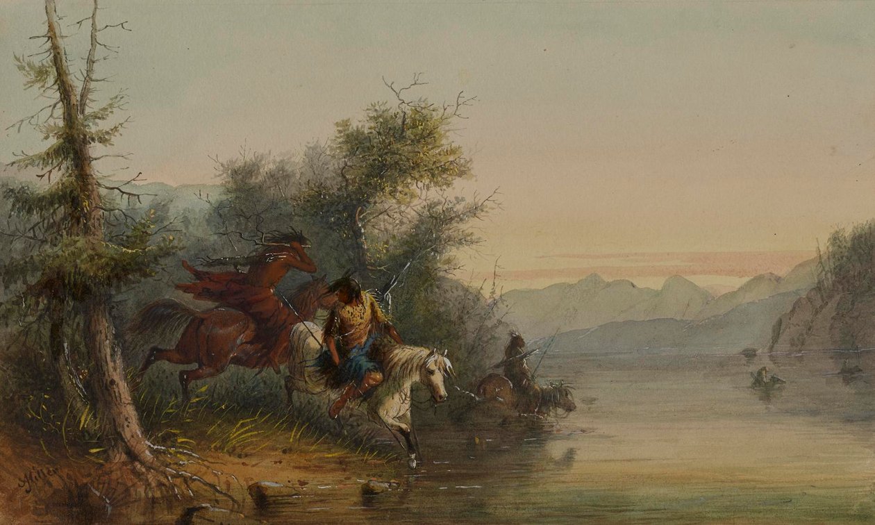 Indianie z plemienia Snake: Przekraczanie rzeki w brodzie autorstwa Alfred Jacob Miller