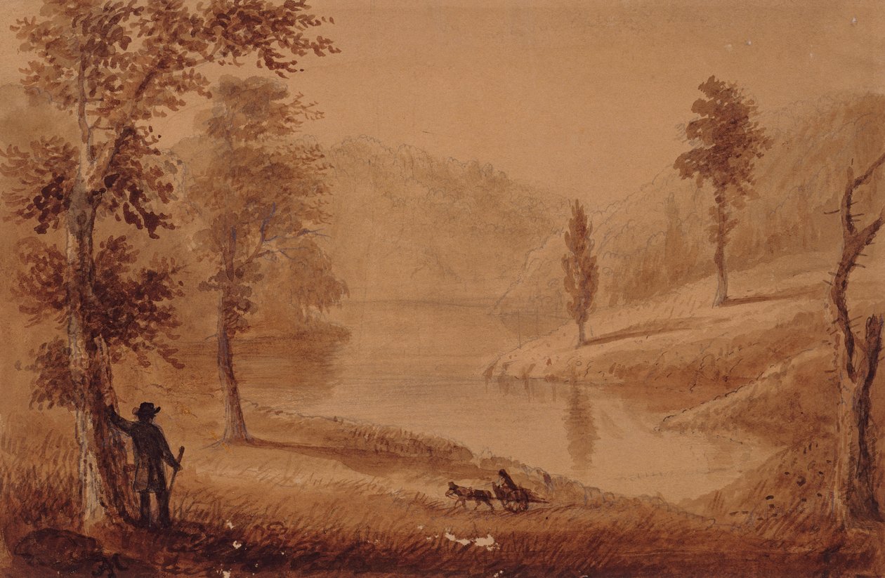 Jezioro łabędzie, ok. 1837 (akwarela na papierze) autorstwa Alfred Jacob Miller