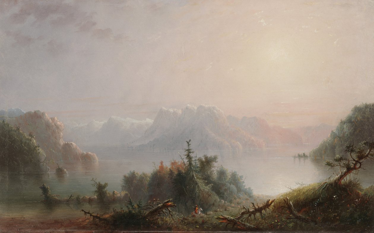 Jezioro Jej samotne łono rozszerza się do nieba, ok. 1850 (olej na panelu) autorstwa Alfred Jacob Miller