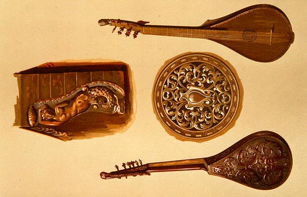 Cittern, włoski, z „Instrumenty muzyczne” (kolorowa lito) autorstwa Alfred James Hipkins