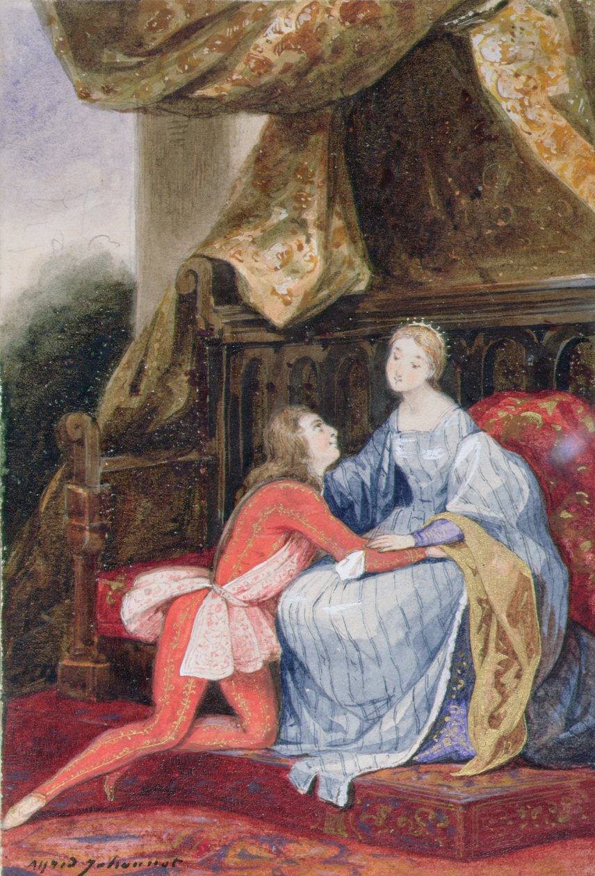 Miłość dworska, ok. 1830 (gwasz na papierze) autorstwa Alfred Johannot