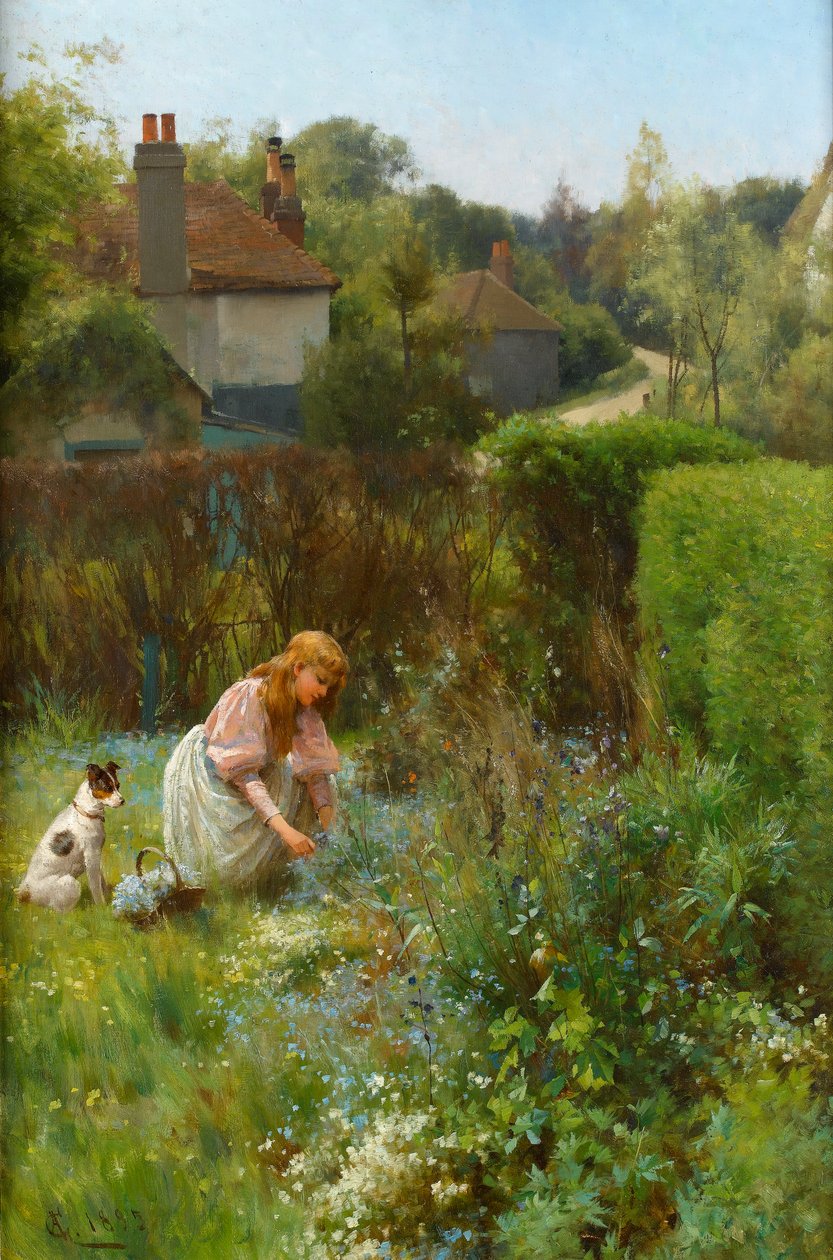 Zbieranie dzikich kwiatów w żywopłocie, 1895 autorstwa Alfred, Jr. Glendening