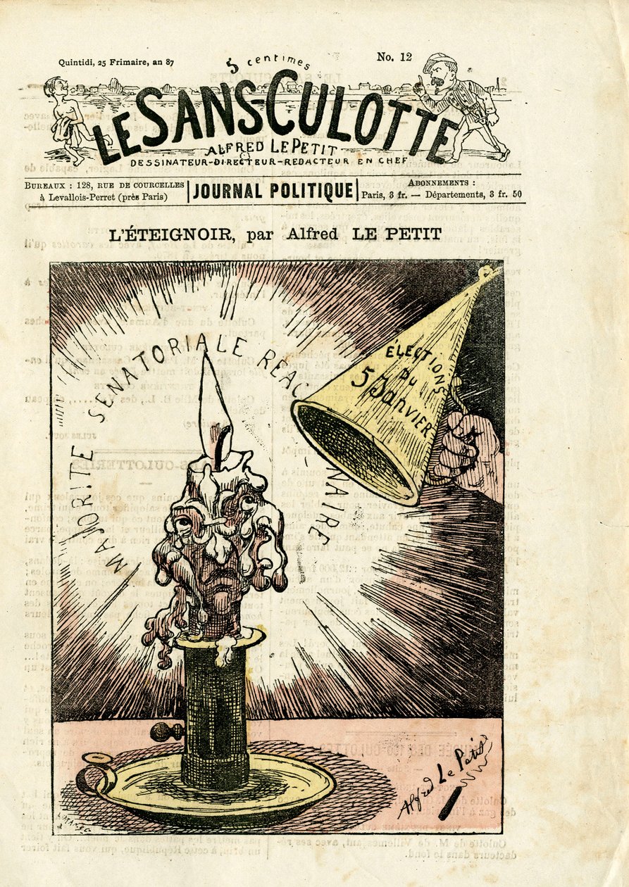 Okładka „”Le Sans-Panlotte””, numer 12, Satyryczny w kolorze autorstwa Alfred Le Petit