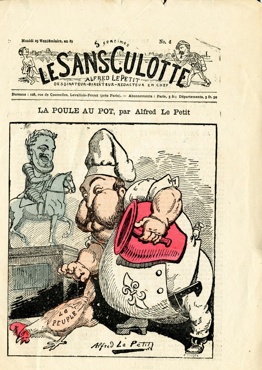 Okładka „”Le Sans-Panlotte””, numer 4, Satyryczna w kolorach autorstwa Alfred Le Petit