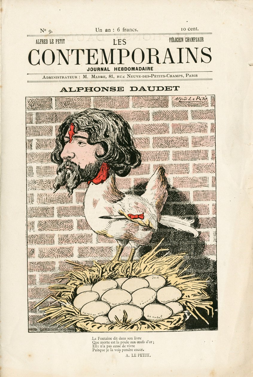 Okładka „Les Contemporains” nr 9, Satyryka w kolorach: Alphonse Daudet - Literatura - Houle, Daudet Alphonse - Ilustracja Alfreda Le Pepetit (1841-1909) autorstwa Alfred Le Petit