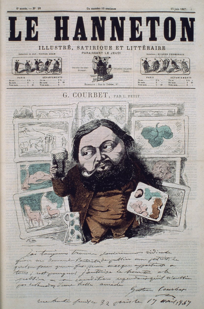 Gustave Courbet, ilustracja na okładce magazynu „Le Hanneton”, 13 czerwca 1867 autorstwa Alfred Le Petit