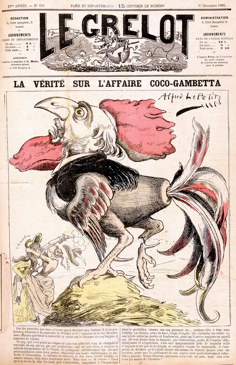Prawda o aferze Coco (Gambetta i jej „kurczaki”) – Gambetta – autorstwa Alfreda Le Petitty, w „Le Grelot”” z 17.12.1882 r. autorstwa Alfred Le Petit