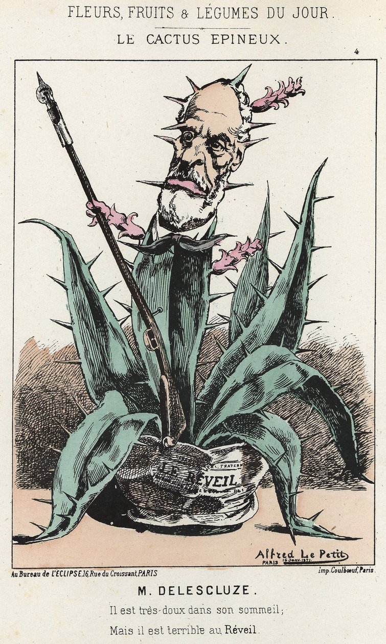 Le Cactus Spineux: Karykatura o Louisie Charlesie Delescluze (1809 - 1871) - il. z 16.01.1871 w „Kwiaty, Owoce i Warzywa Dnia” autorstwa Alfred Le Petit