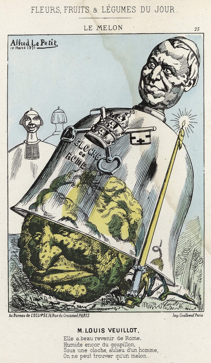 Melon: Karykatura o Louisie Veuillot – il. z 03.10.1871 w „Kwiaty, Owoce i Warzywa Dnia” autorstwa Alfred Le Petit