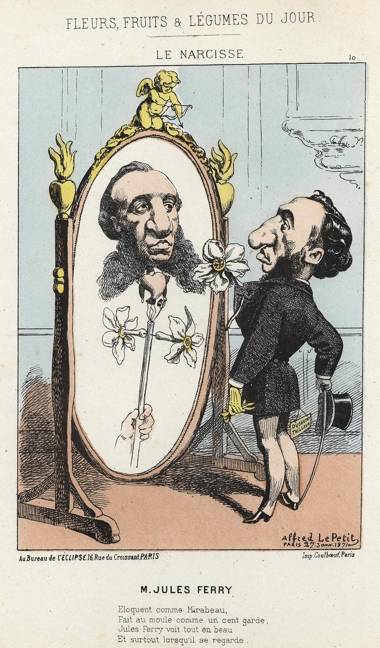 Narcyz: Karykatura na promie Julesa - ch. z 27.01.1871 w „Kwiaty, Owoce i Warzywa Dnia” autorstwa Alfred Le Petit