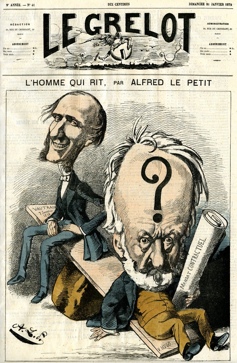 Victor Hugo i Człowiek, który się śmieje. Karykatura autorstwa Alfred Le Petit
