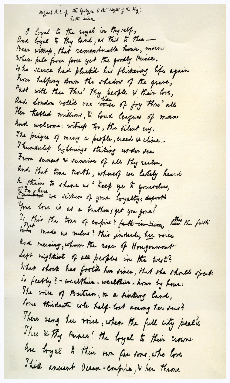 Oryginalny rękopis Epilogu do Idylli Króla, ok. 1872 r. autorstwa Alfred Lord Tennyson