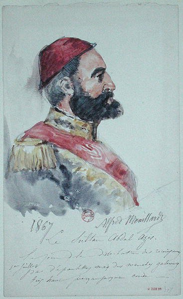 Sultan Abd al-Aziz (1830-76) 1867 (akwarela na papierze) autorstwa Alfred Mouillard