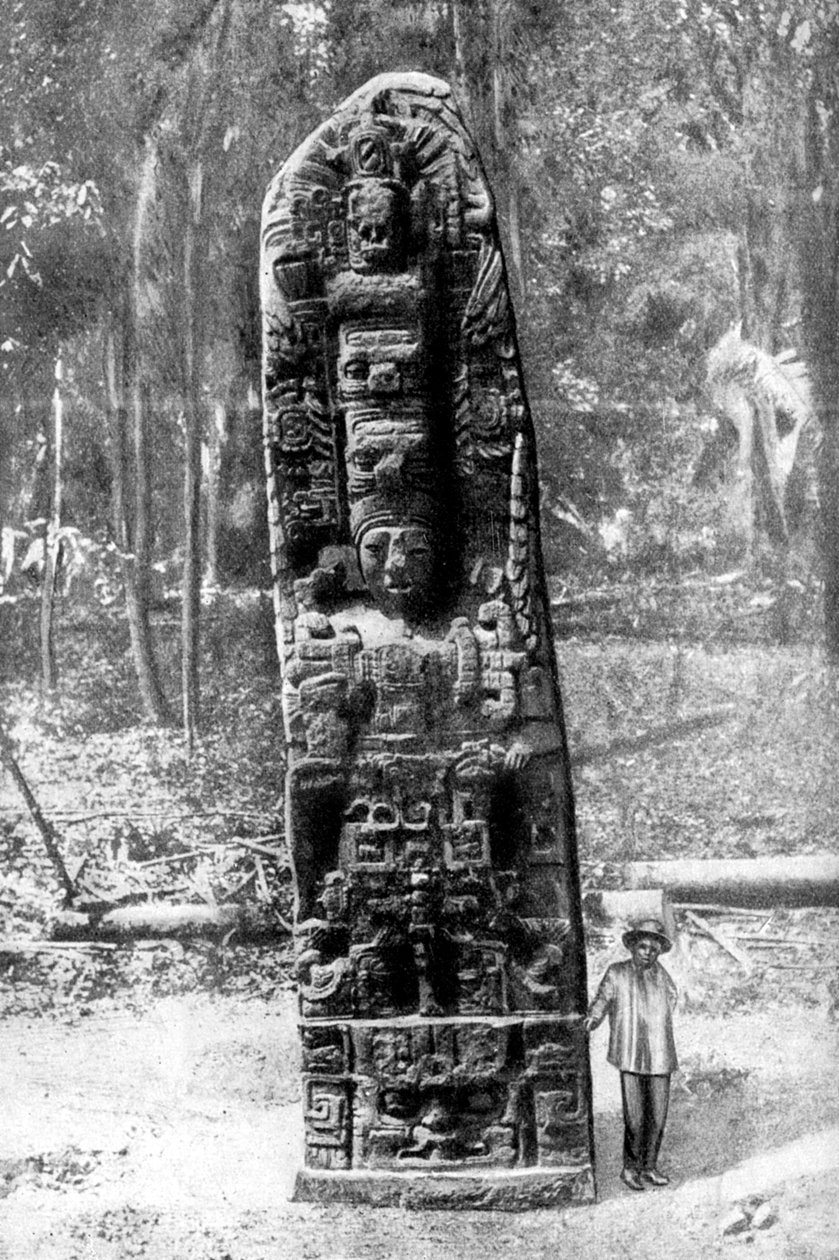 Tajemniczy monolit w pradawnym lesie Quirigua, Gwatemala, 1922. autorstwa Alfred P Maudsley