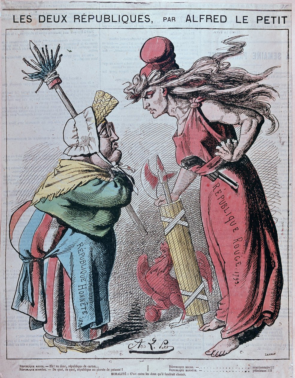 Karykatura o dwóch republikach „Republika Honnete (1830) i Republika Czerwona (1793)” autorstwa Alfreda Le Petitty w „Le Grelot”” 1872 autorstwa Alfred Petit