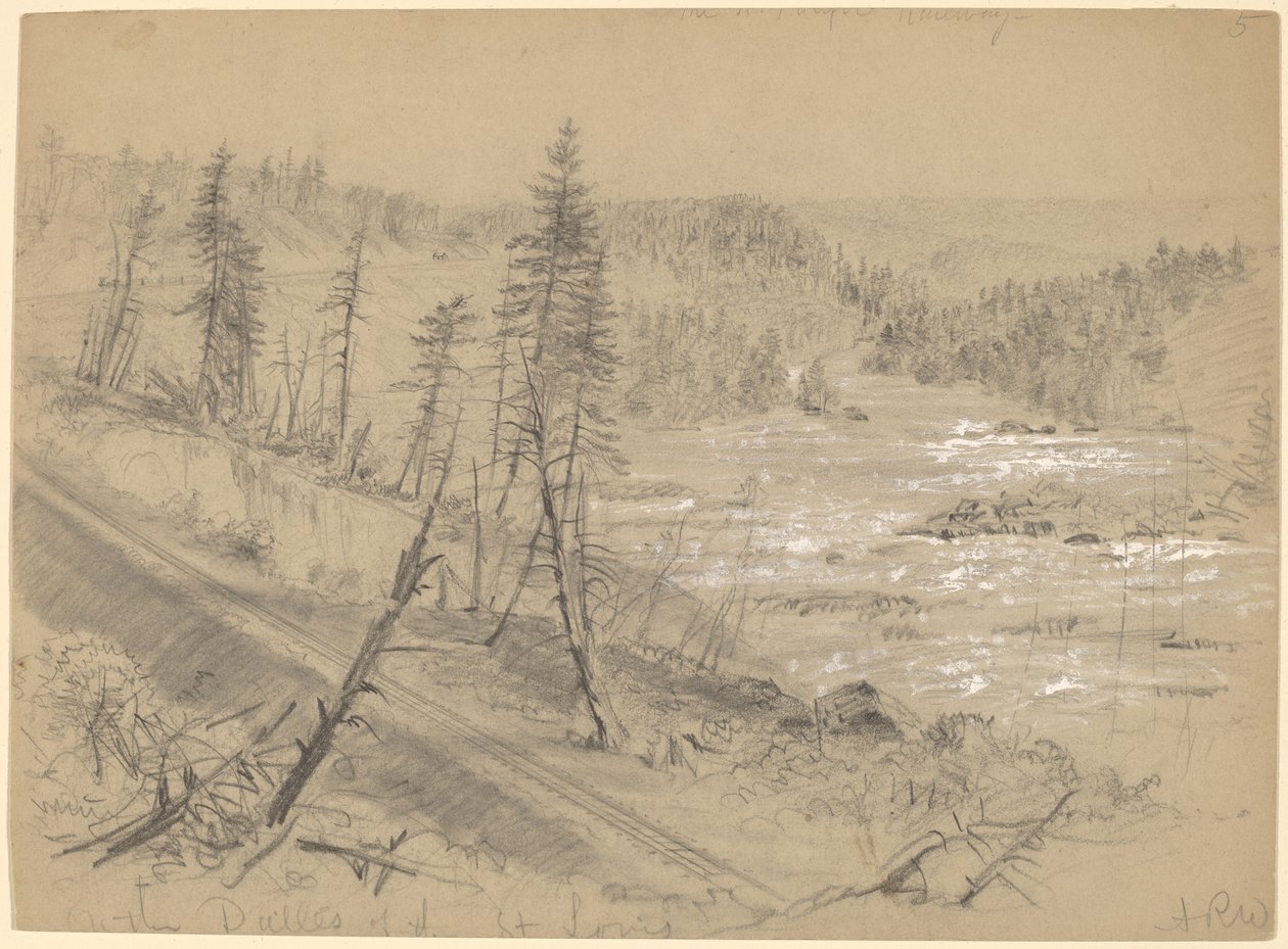 Kolej na Dalles of the St. Louis autorstwa Alfred R. Waud