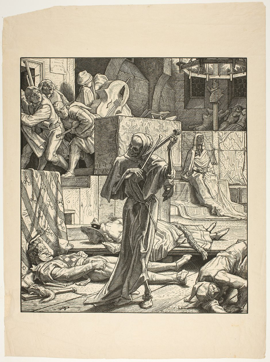 Śmierć Dusiciel, Pierwsza epidemia cholery na balu maskowym w Paryżu, 1831 autorstwa Alfred Rethel