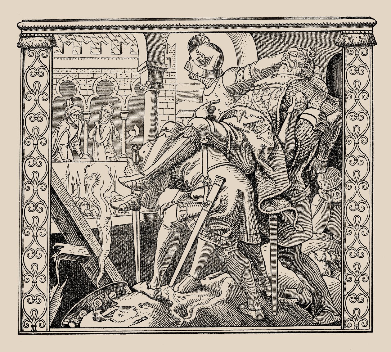 Die Nibelungen. Jak korpus Rudigers jest przedstawiony Krimhildzie, 1840-1841. autorstwa Alfred Rethel