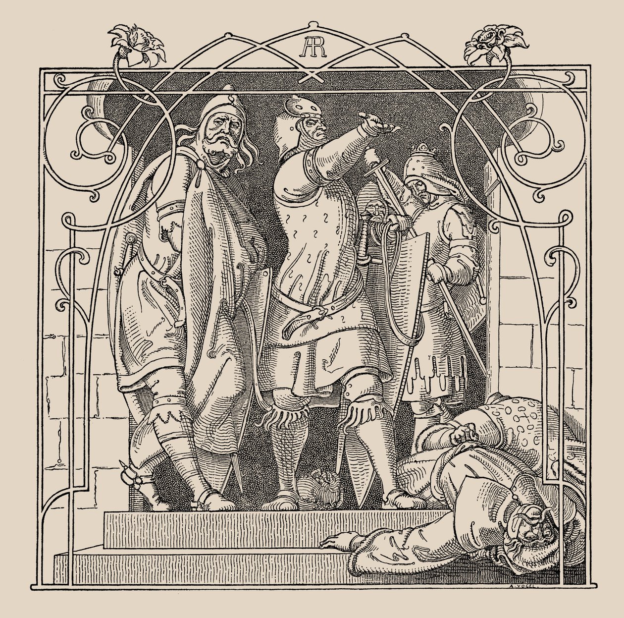 Die Nibelungen. Jak wyrzucali zmarłych z sali, 1840-1841. autorstwa Alfred Rethel