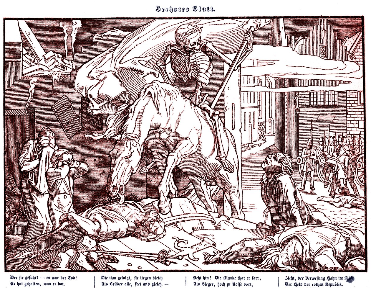 Totentanz 1848: Śmierć jako bohater republikański autorstwa Alfred Rethel