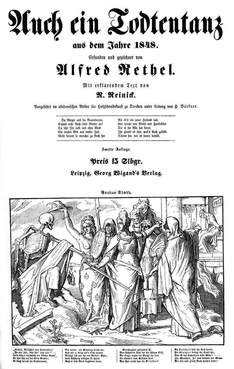 Totentanz 1848: Śmierć zostaje wysłana na Ziemię autorstwa Alfred Rethel