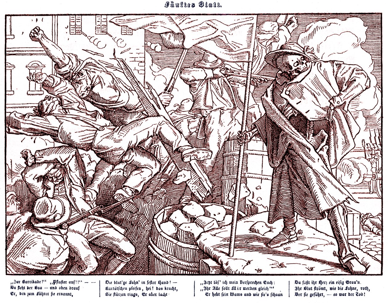 Totentanz 1848: Śmierć prowadzi rewolucyjnych obywateli autorstwa Alfred Rethel