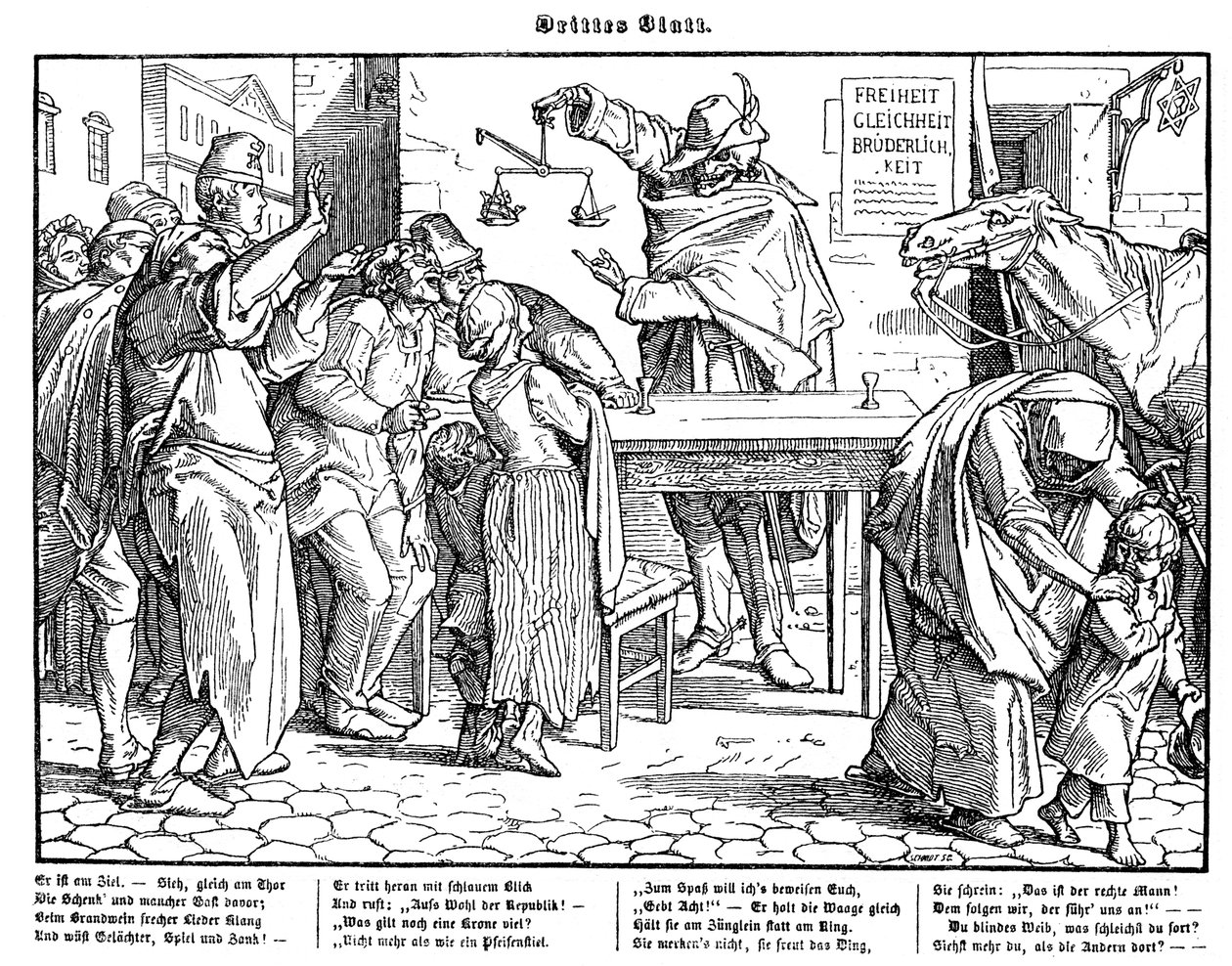 Totentanz 1848: Śmierć dowodzi, że wszyscy ludzie są równi autorstwa Alfred Rethel
