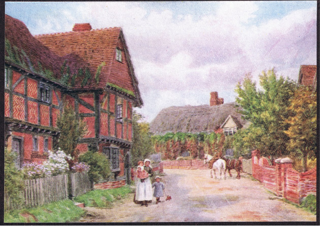 Domki w East Hagbourne, z The Cottages and the Village Life of Rural England opublikowanej przez Dent & Sons Limited, 1912 autorstwa Alfred Robert Quinton