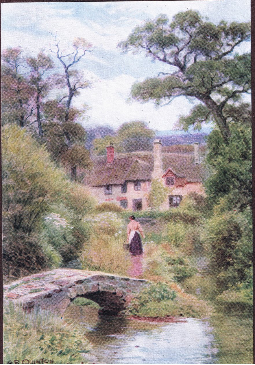 Kładka w pobliżu Porlock, Somerset, z książki The Cottages and the Village Life of Rural England wydanej przez Dent & Sons Limited autorstwa Alfred Robert Quinton