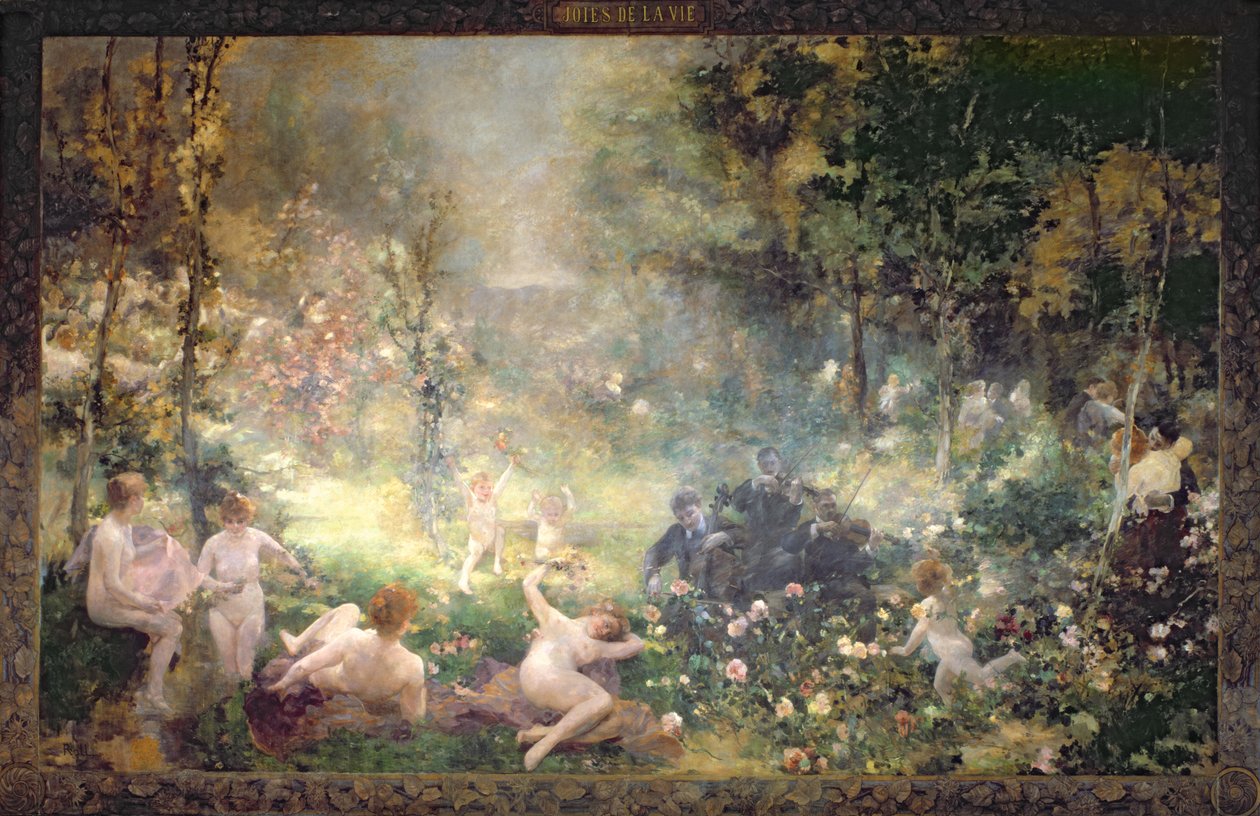 Radości życia: kwiaty, kobiety, muzyka (mural) autorstwa Alfred Roll