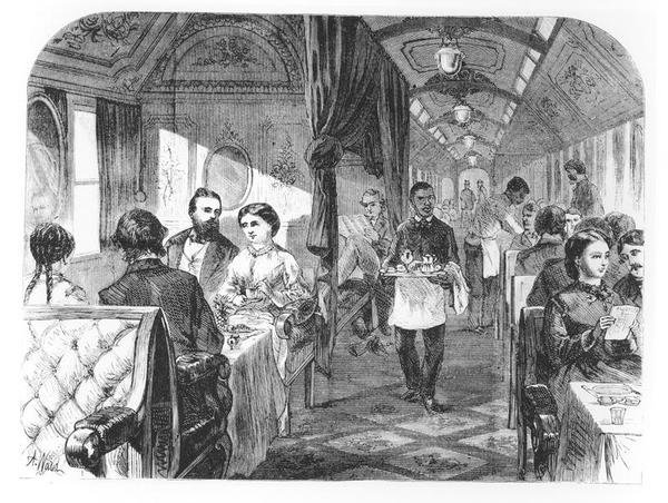 Wagon The Palace Hotel Union Pacific Railway, połowa XIX wieku (rycina) (zdjęcie czarno-białe) autorstwa Alfred Rudolph (after) Waud