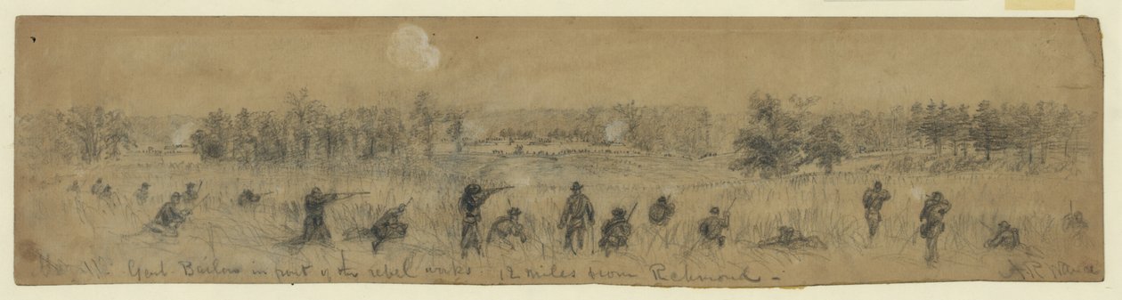 Gen. Barlow przed buntownikiem pracuje. 20 km od Richmond autorstwa Alfred Rudolph Waud