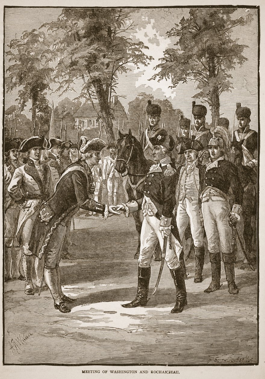 Spotkanie Waszyngtona i Rochambeau, pub. 1896 autorstwa Alfred Rudolph Waud