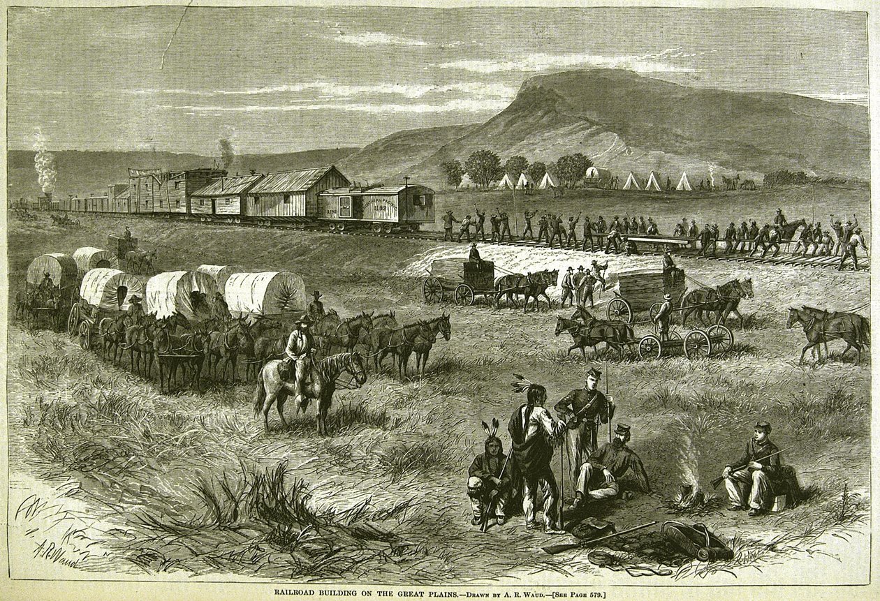Budynek linii kolejowej na Wielkich Równinach, z „Tygodnika Harpera”, 17 lipca 1875 r. autorstwa Alfred Rudolph Waud