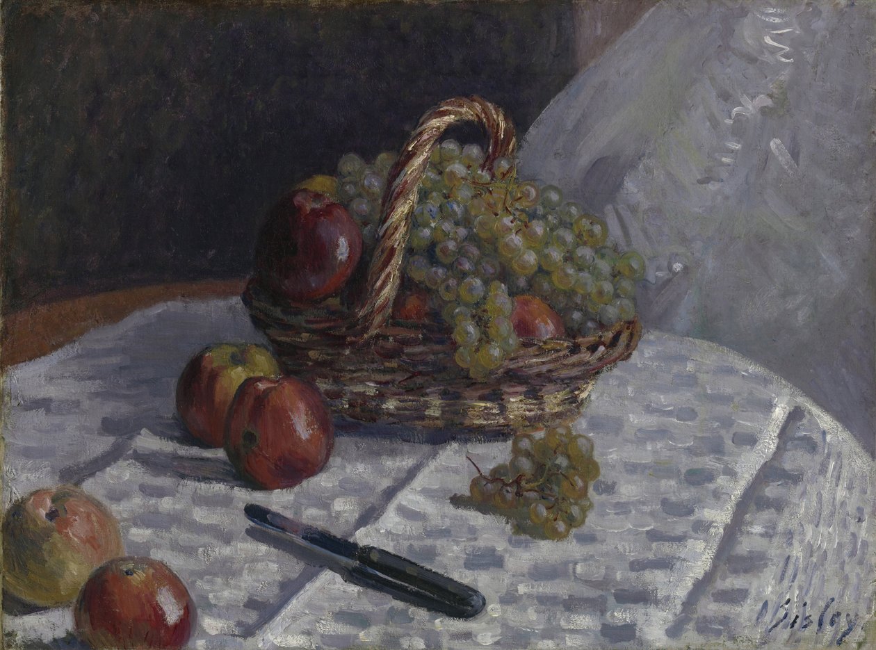 Jabłka i winogrona w koszyku, ok. 1880-81 autorstwa Alfred Sisley