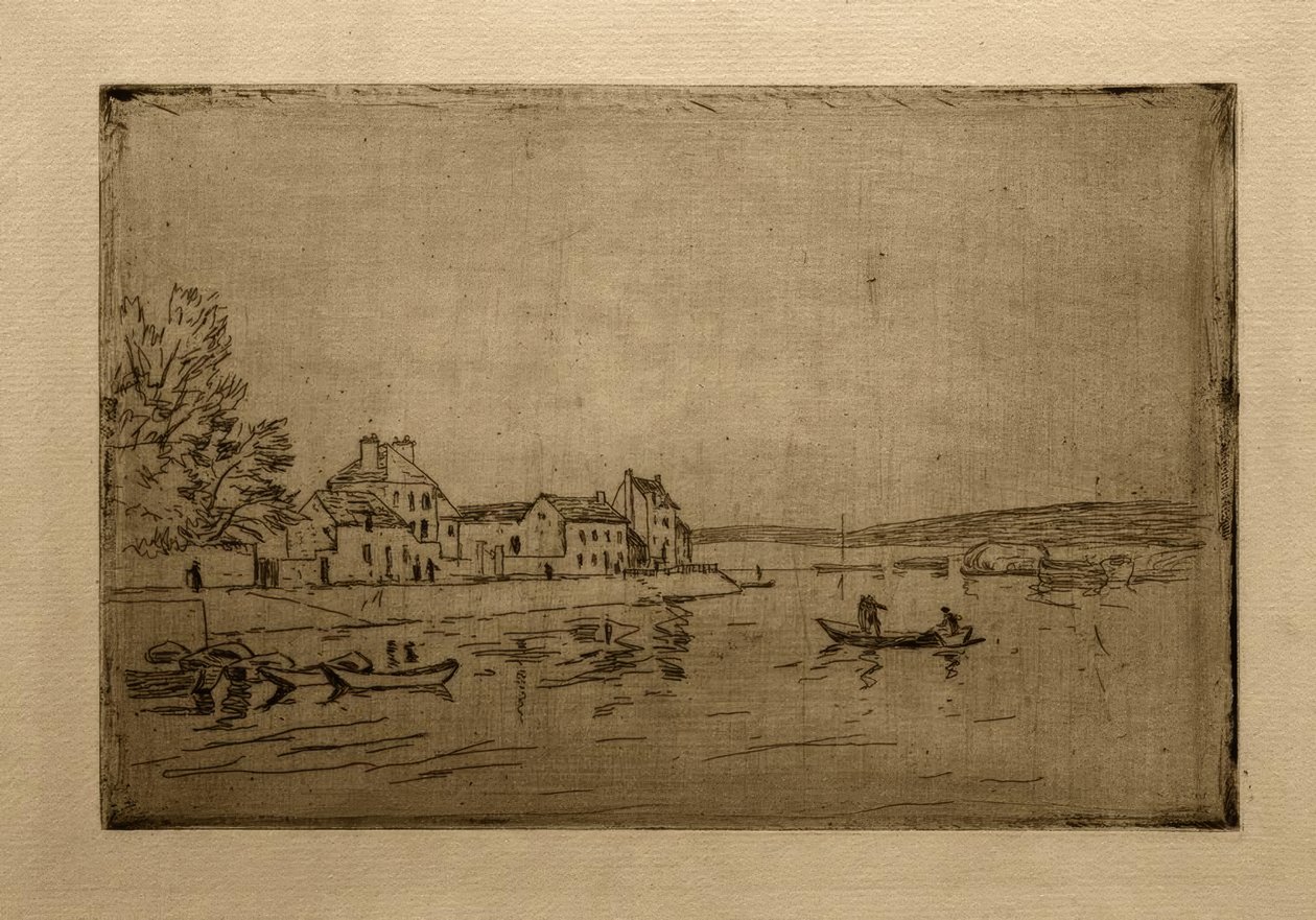 Banks of the Loing: sześć zacumowanych kajaków autorstwa Alfred Sisley
